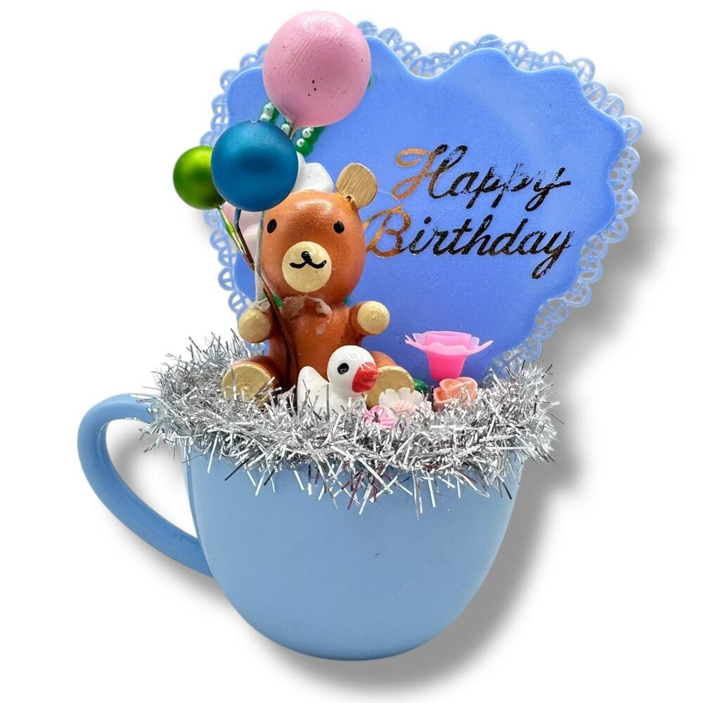 Birthday Assemblage Decor - teddy Bear vintage kitschy cute